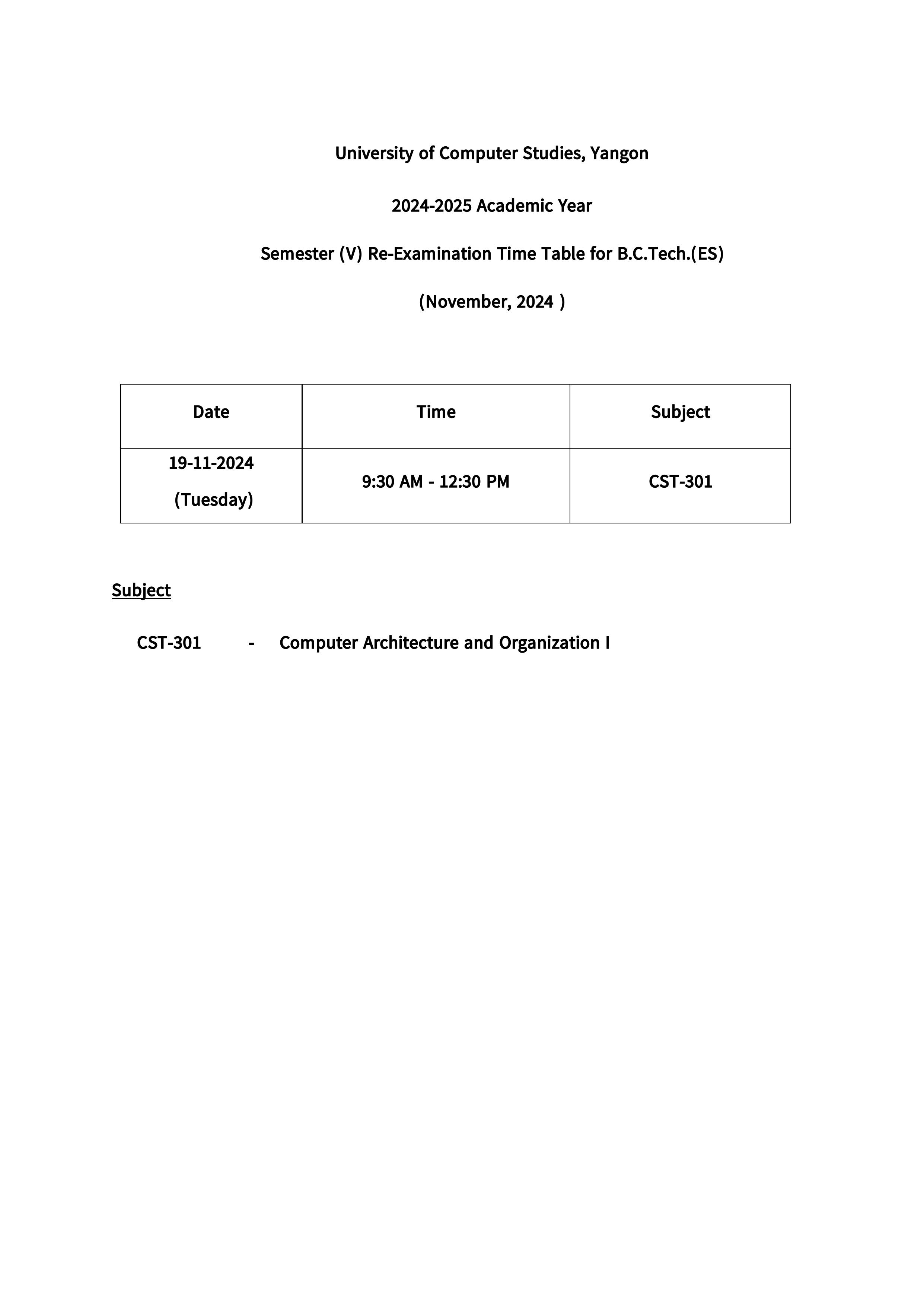 Re-exam Time-table